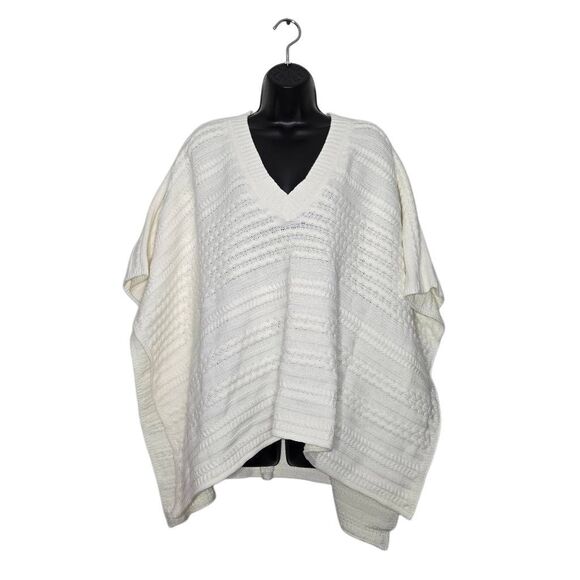 Cabi Winter Poncho One Size Cable Knit Ivory Cotton Blend - Picture 1 of 5